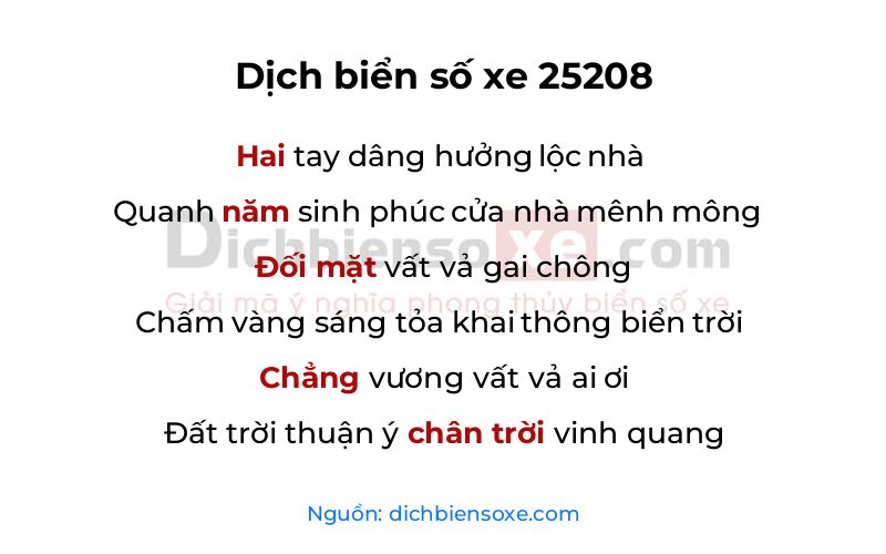 Dịch thơ biển số 25208