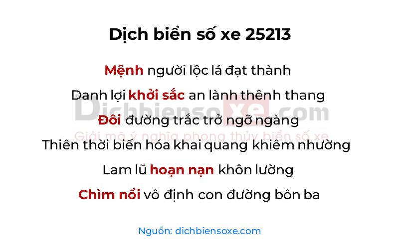 Dịch thơ biển số 25213