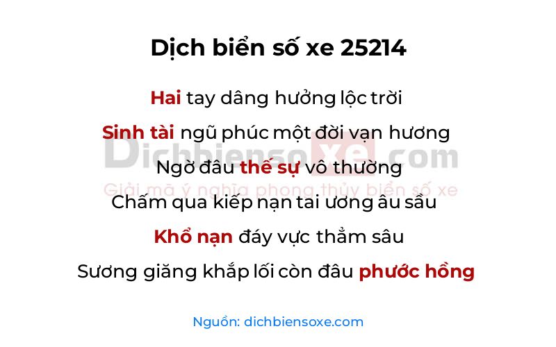 Dịch thơ biển số 25214