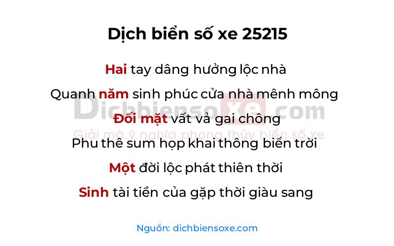 Dịch thơ biển số 25215