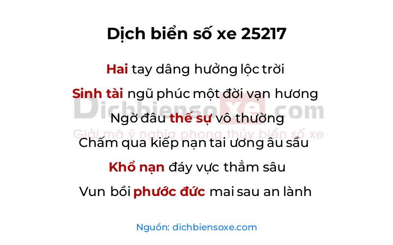 Dịch thơ biển số 25217