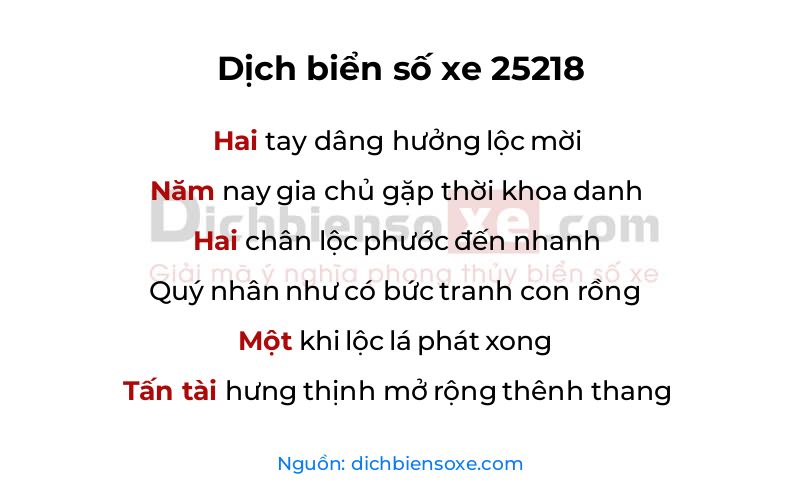 Dịch thơ biển số 25218