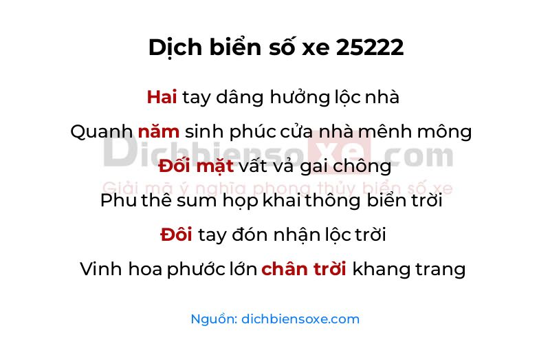 Dịch thơ biển số 25222