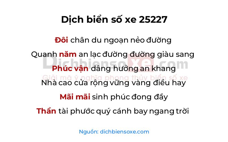 Dịch thơ biển số 25227