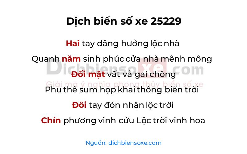 Dịch thơ biển số 25229