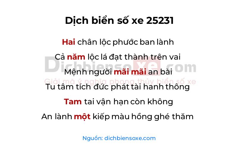 Dịch thơ biển số 25231