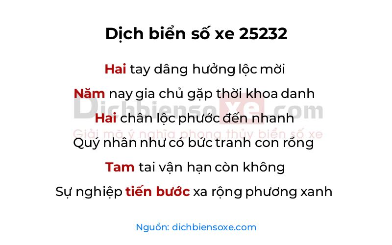Dịch thơ biển số 25232