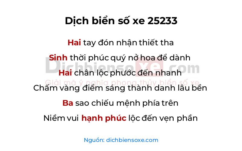Dịch thơ biển số 25233