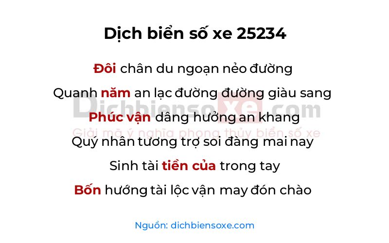 Dịch thơ biển số 25234