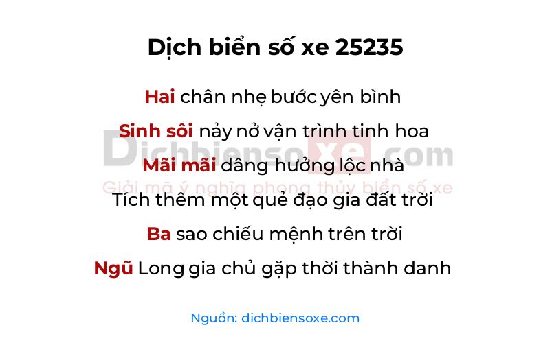 Dịch thơ biển số 25235