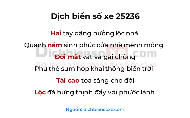 Dịch thơ biển số 25236