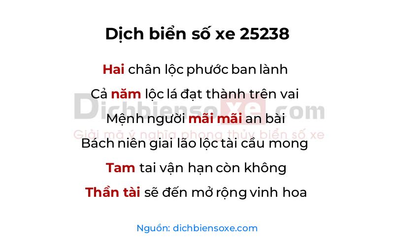 Dịch thơ biển số 25238