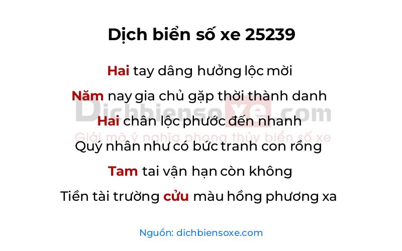 Dịch thơ biển số 25239