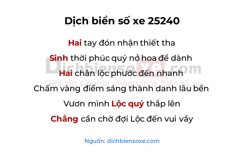 Dịch thơ biển số 25240
