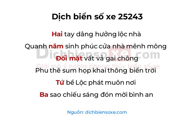 Dịch thơ biển số 25243