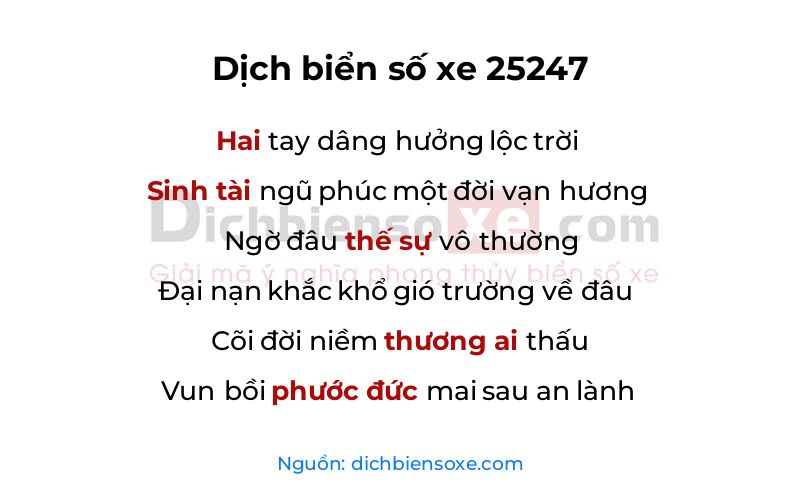 Dịch thơ biển số 25247