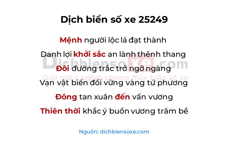 Dịch thơ biển số 25249