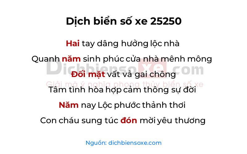 Dịch thơ biển số 25250