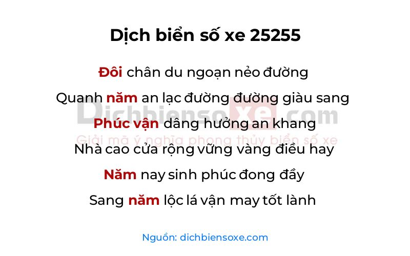 Dịch thơ biển số 25255