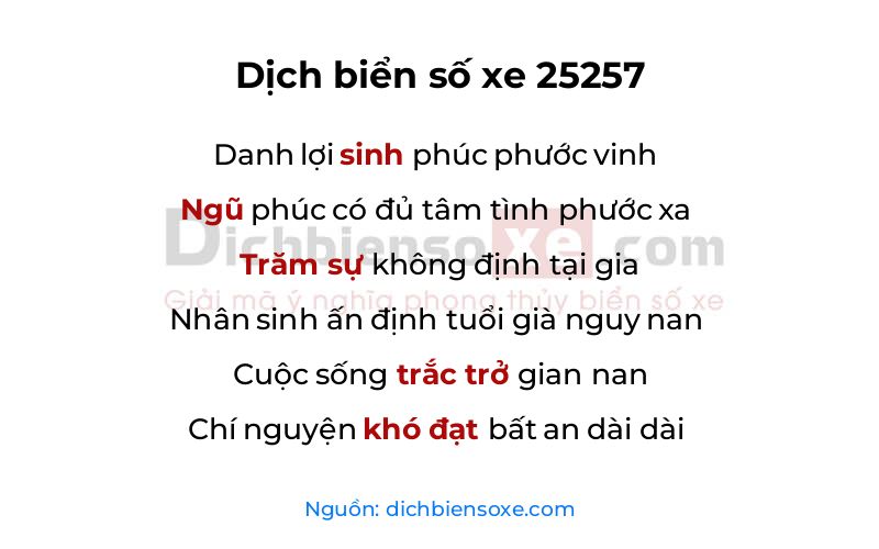 Dịch thơ biển số 25257