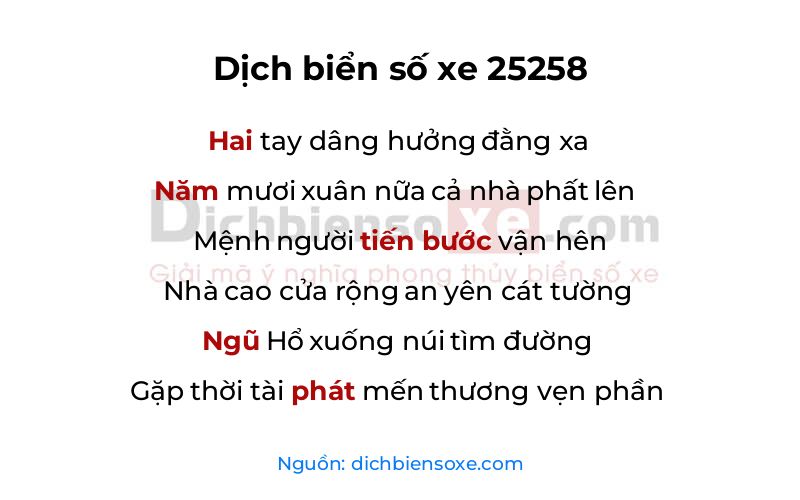 Dịch thơ biển số 25258