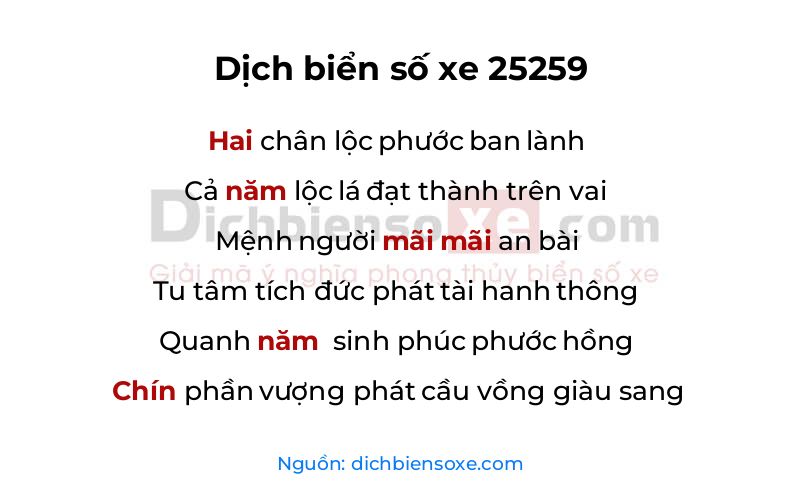 Dịch thơ biển số 25259