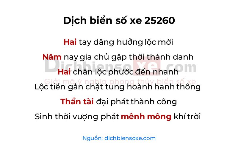 Dịch thơ biển số 25260