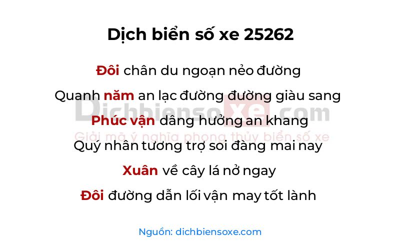 Dịch thơ biển số 25262
