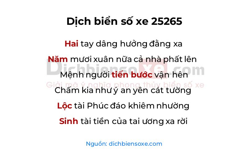 Dịch thơ biển số 25265