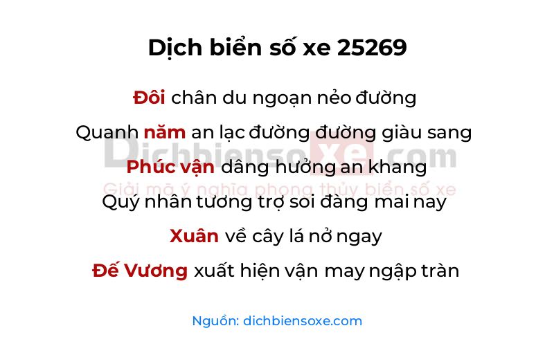 Dịch thơ biển số 25269