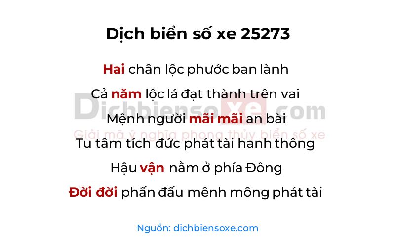 Dịch thơ biển số 25273