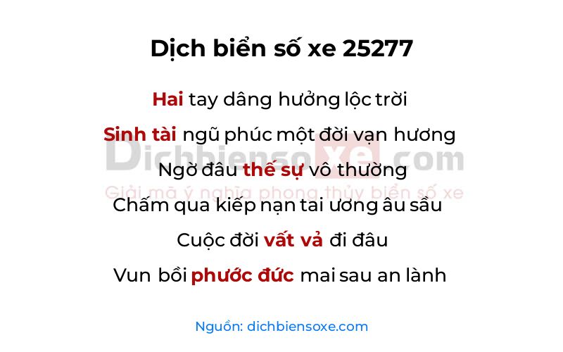 Dịch thơ biển số 25277