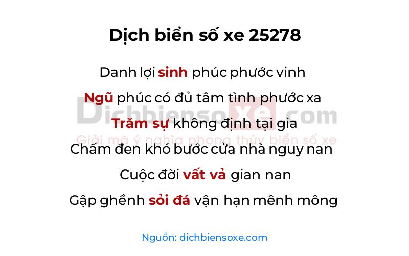 Dịch thơ biển số 25278