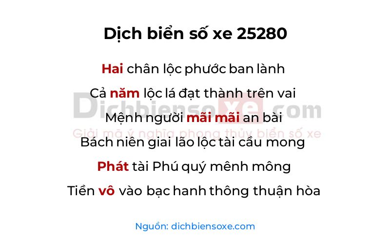 Dịch thơ biển số 25280