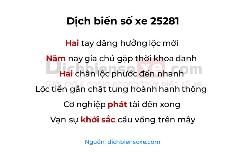 Dịch thơ biển số 25281