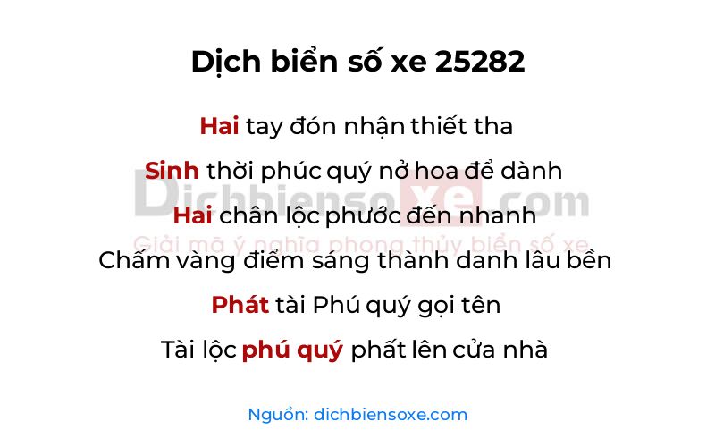 Dịch thơ biển số 25282