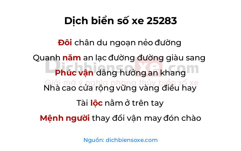 Dịch thơ biển số 25283