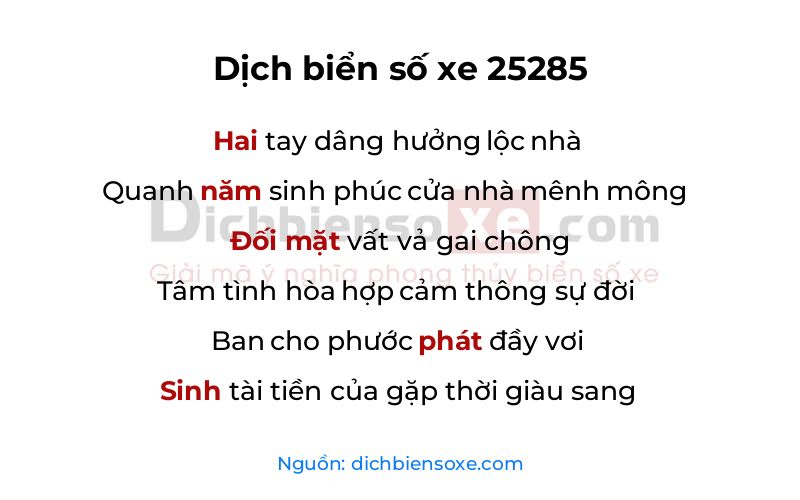 Dịch thơ biển số 25285