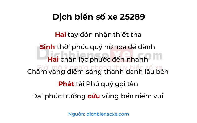 Dịch thơ biển số 25289