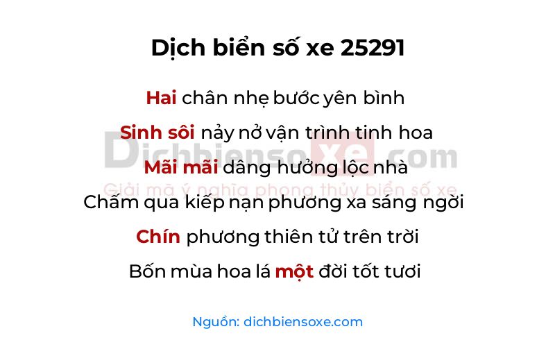Dịch thơ biển số 25291