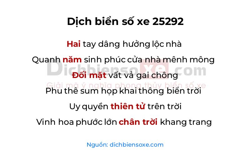 Dịch thơ biển số 25292
