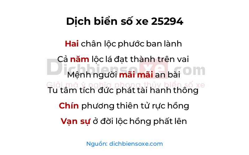 Dịch thơ biển số 25294