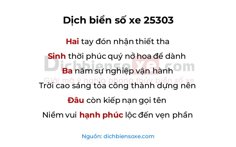 Dịch thơ biển số 25303