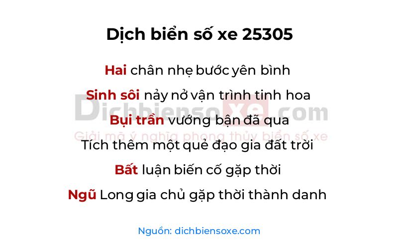 Dịch thơ biển số 25305