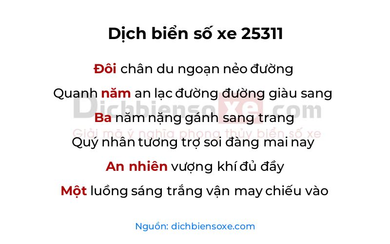 Dịch thơ biển số 25311