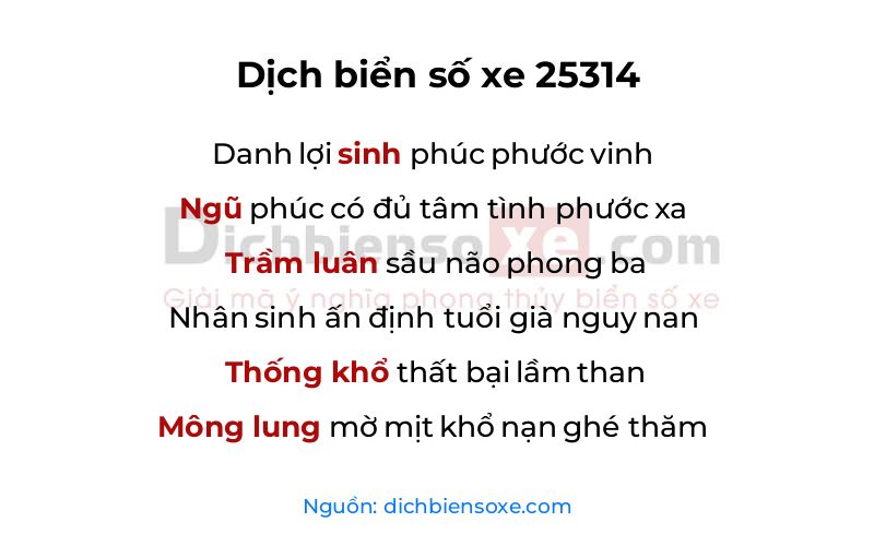Dịch thơ biển số 25314