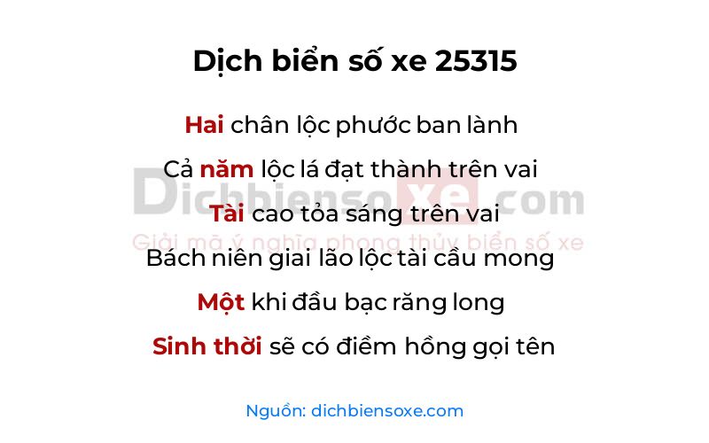 Dịch thơ biển số 25315