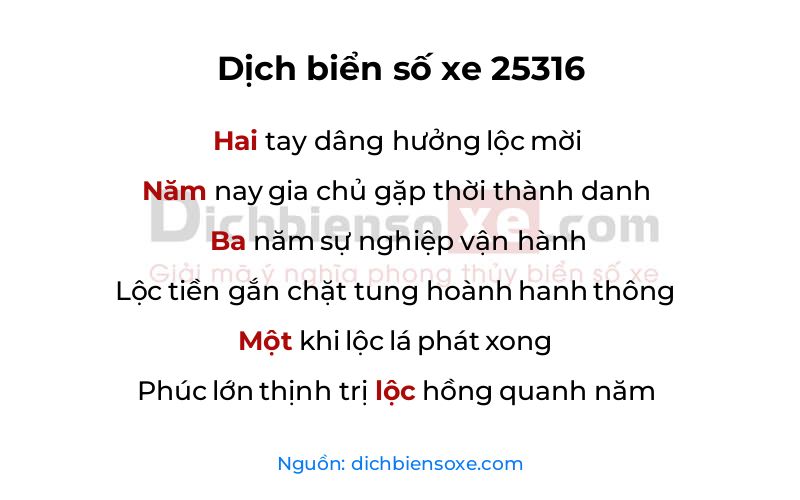 Dịch thơ biển số 25316