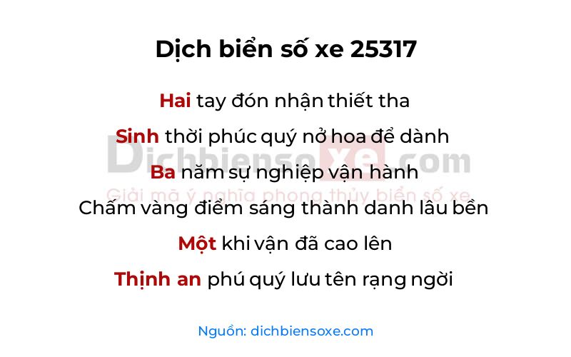 Dịch thơ biển số 25317