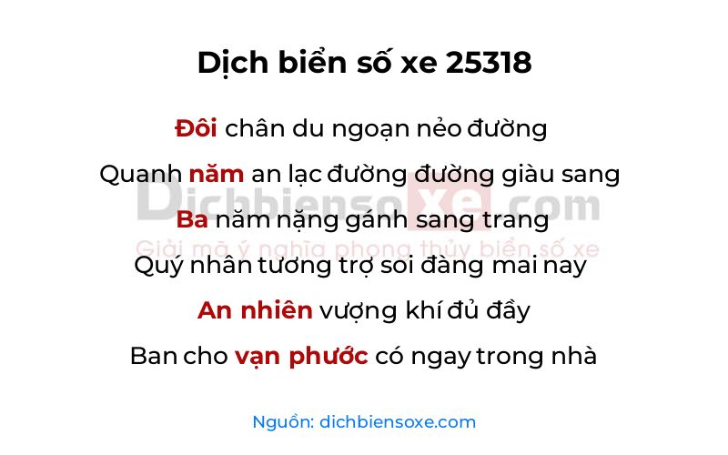 Dịch thơ biển số 25318